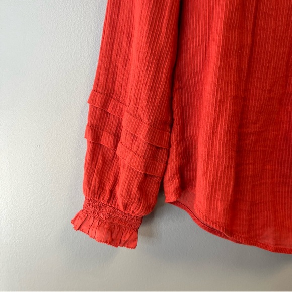Faherty Blouse Willa Top - Carmine Warm Orange Pleated Peasant Sz S EUC - Picture 7 of 10